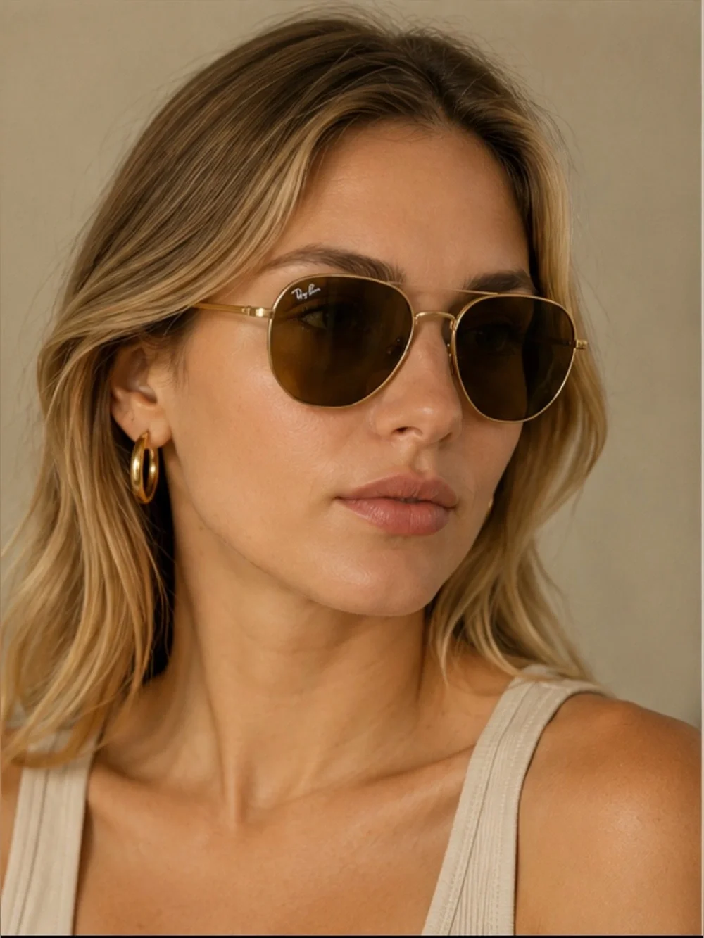 Ray-Ban RB3548N Hexagonal Flat Lenses Gold Brown 51mm 001/33 Italy Sunglasses